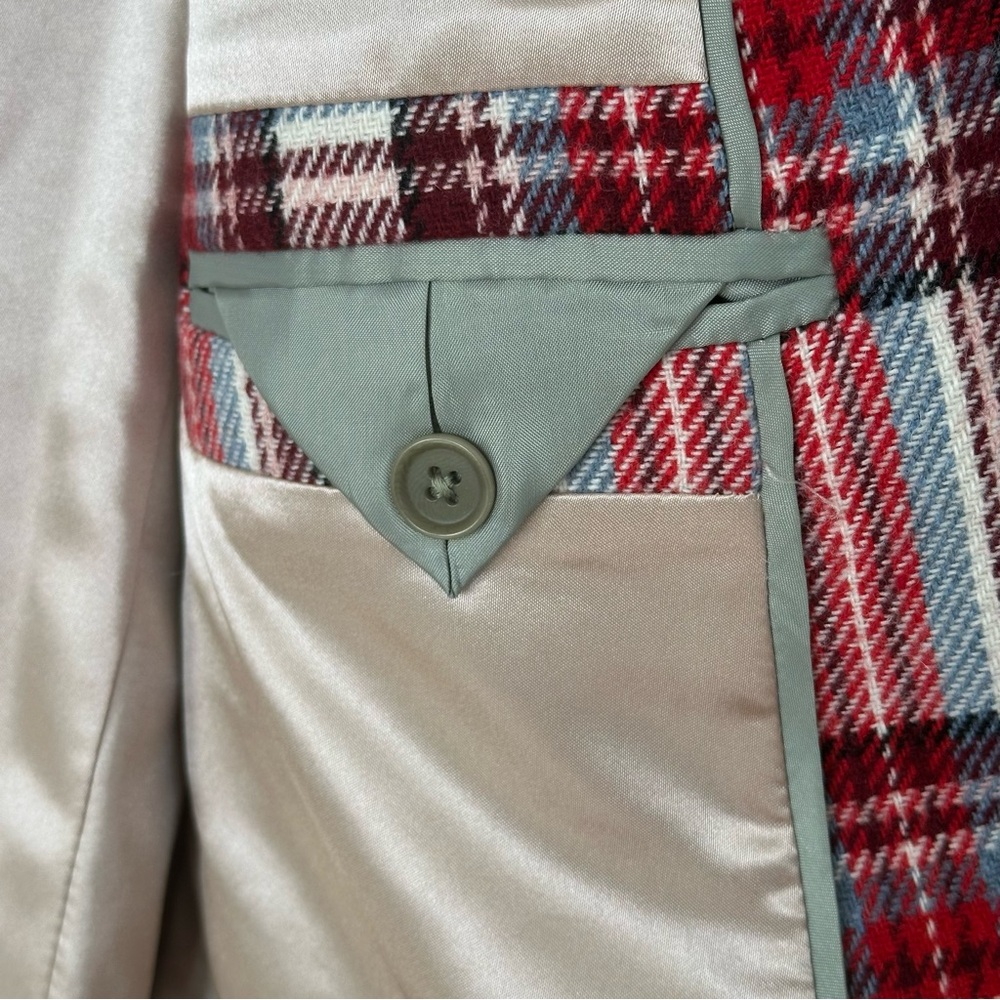 J. Crew Alfie Topcoat in Vintage Plaid Italian Wool Ivory Red Sz 6 - Picture 8 of 13